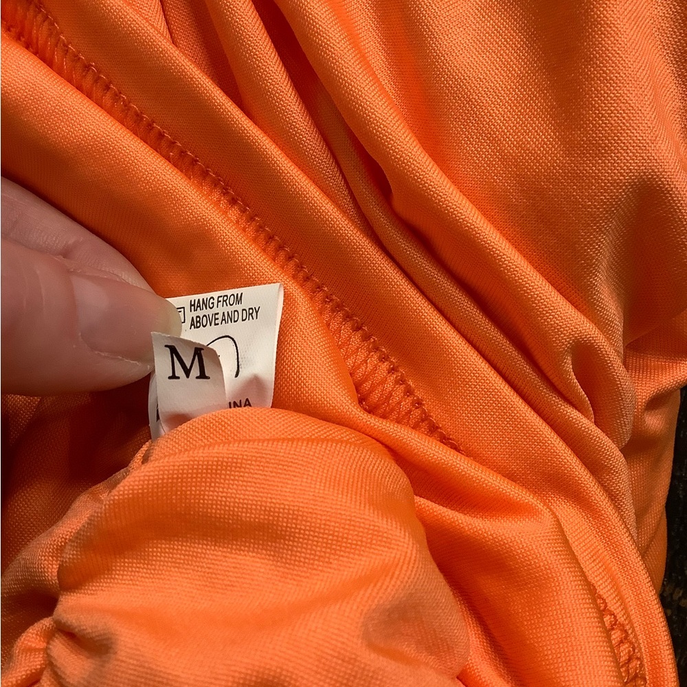 Orange Ruched Halter Mesh Dress - Picture 6 of 6